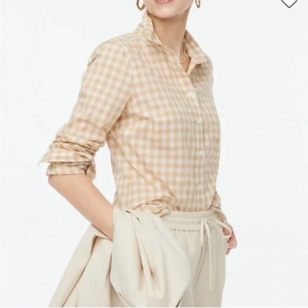 J.Crew Tan and White Checkered Blouse